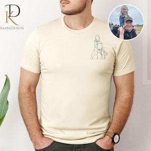 Custom Dad Photo Outline Sketch Shirt, Personalised Photo Printed Portrait Shirt, Fathers Day Shirt, Memorial Best Dad 80th Birthday Gifts