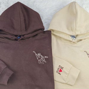 Custom Couple Portrait Embroidered Hoodie, Drawing Sketch from Photo Hoodie, Personalised Anniversary Date Matching Jumpers, Christmas Gifts