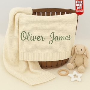 Custom Baby Blanket with Name, Embroidered New Baby Name Blanket, Personalised Stroller Soft Cotton Blanket, Baby Shower Gift, Newborn Gifts