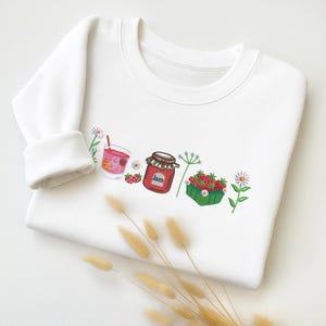 Embroidered Strawberry Jam Sweater, Cottagecore Aesthetic Sweater, Cute Fruit Embroidered Jumpers, Farmer Market Shirt, Kawaii Gift for Her