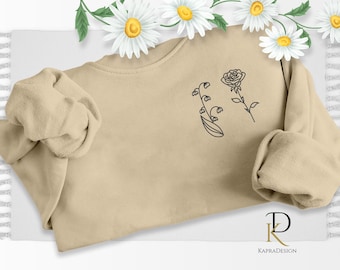 Geboortemaand bloem aangepaste trui, geborduurde naam wilde bloemen trui, vintage trui, natuurliefhebber geschenken, Moederdagcadeau voor moeder