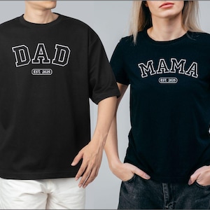 Custom Embroidered Mama and Dad Shirt, Matching Parents Shirt, Personalised Mom & Dad Gift, Family Shirts, New Parents Gift, Baby Shower Tee