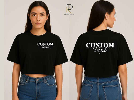 Custom Text Cropped Shirt for Women, Personalised Ladies Crop Tee, Logo Monogram Printed T-Shirt, Bridesmaid Bachelorette Top Gift for Her