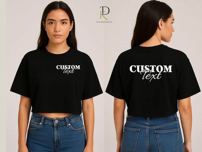 Custom Text Cropped Shirt for Women, Personalised Ladies Crop Tee, Logo Monogram Printed T-Shirt,