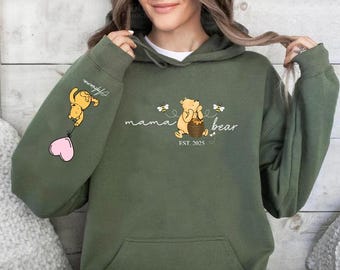 Mama Bear Hooded Sweatshirt. Personalised Mum Hoodie with Children's Names. Jumpers for New Mom. Mama Bear Hoodies. Mother's Day Gifts