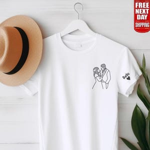 Op maat geborduurd T-shirt portret portret, paar schets van foto shirt, gepersonaliseerde eerste bijpassende T-shirts paar, Valentijnsdagcadeaus