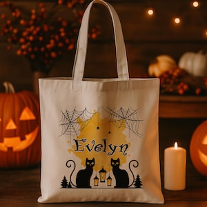 Personalised Halloween Tote Bag for Kids, Custom Trick or Treat Bag with Name, Pumpkin Printed Candy Sack, Spooky Gift for Boys & Girls