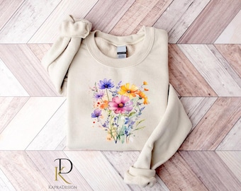 Boho Cottagecore Wildflowers Sweatshirt, Vintage Pressed Botanical Floral Sweater, Floral Printed Jumper, Gardeners Gift, Mothers Day Gifts