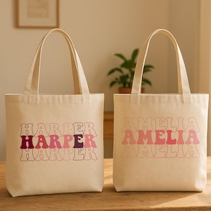 Personalised Name Tote Bag for Kids, Custom Printed School Bag, Back to School Toddler Purse, Gift for Girls, Book Bag, Bag for School Kids