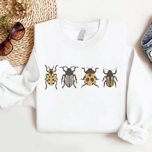 Embroidered Insect Sweatshirt, Beetle Bug Pullover Sweater, Aesthetic Nature Gift, Unique Embroidery Crewneck, Cottagecore Entomology Top