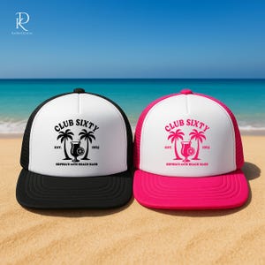 Personalised Beach Party Hat, Birthday Club Trucker Hat, Bachelorette Trip Printed Cap, Custom Birthday Girl Squad Hats, Summer Party Favors