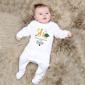 パパの1歳のお誕生日おめでとうスリープスーツ、パーソナライズされたパパの誕生日成長記録、初めての父の日ギフト、新生児プリントロンパース、お父さんへのプレゼント