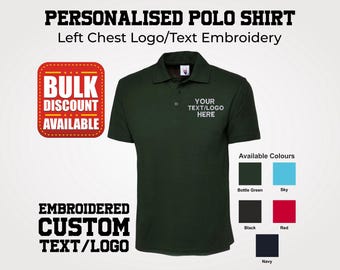 Embroidered Your Text/Logo Polo Shirt, Personalised Company Logo Workwear Polo, Custom Designs Monogram Polo Shirts, Any Business Logo Polo