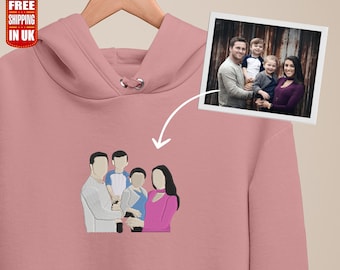 Personalised Embroidered Portrait Hoodie, Custom Family Photo Sketch Drawing Hoodie, Family Matching Hooded Sweater, Birthday Gift for Him