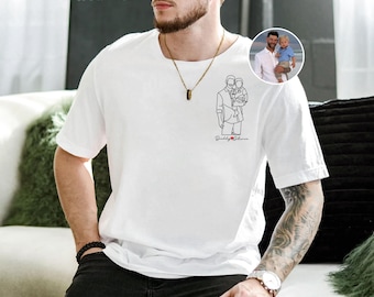 Custom Dad Photo Outline Sketch Shirt, Personalised Photo Printed Portrait Shirt, Fathers Day Shirt, Papa Shirt. Memorial Best Dad Gifts