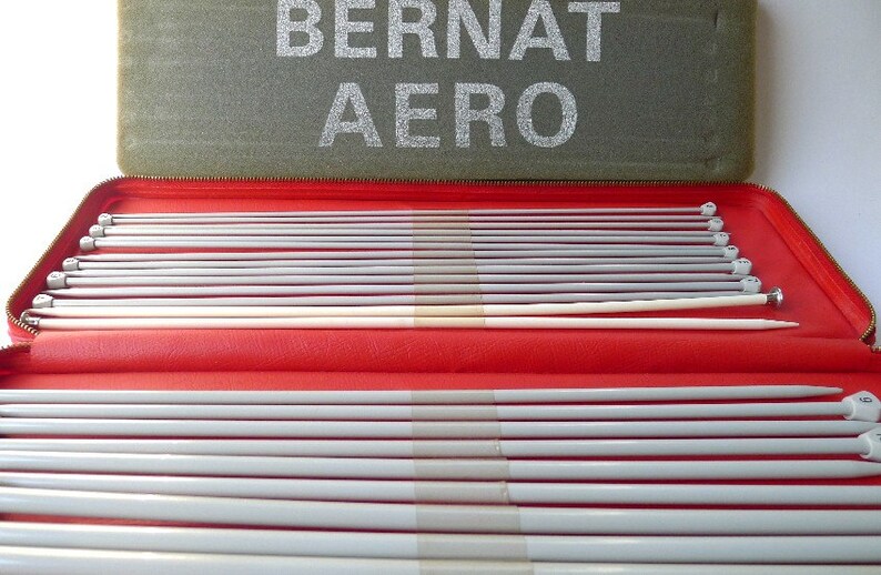Vintage Bernat Aero Knitting Needles Set Bright Red Case Made Etsy