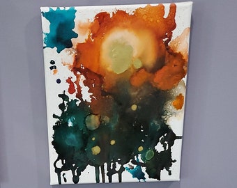 Abstract Orange and Green - Original Painting on Canvas