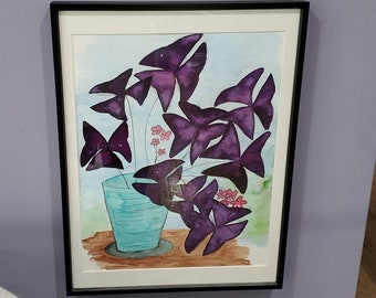 Purple Shamrock India Ink Painting - Original