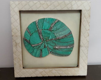 Seafoam Green and Silver Snail - Wood Mosaic Art