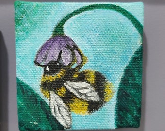 Tiny Bumblebee Painting - Original Painting on Canvas