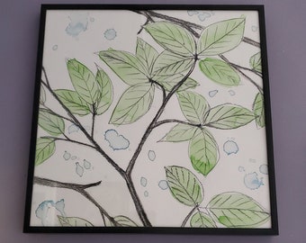 Tree Leaves India Ink Painting - Original