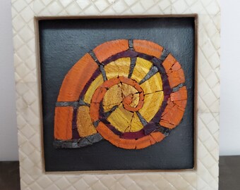 Orange, Yellow, and Purple Snail - Wood Mosaic Art