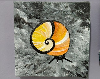 Tiny Yellow and Orange Snail Painting - Original Painting on Canvas