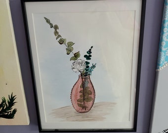 Vase and Flower Arrangement India Ink Painting - Original