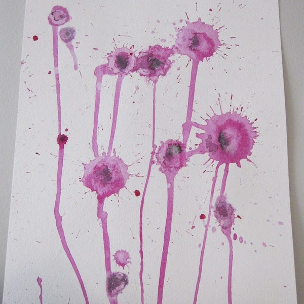 Abstract Flowers India Ink Watercolor Painting - Original