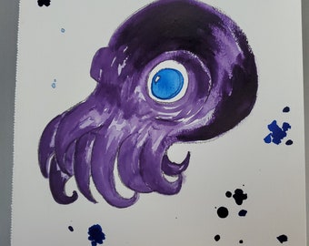 Stubby Squid India Ink Watercolor Painting - Original