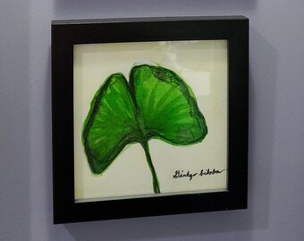 Green Ginkgo Leaf India Ink Painting - Original