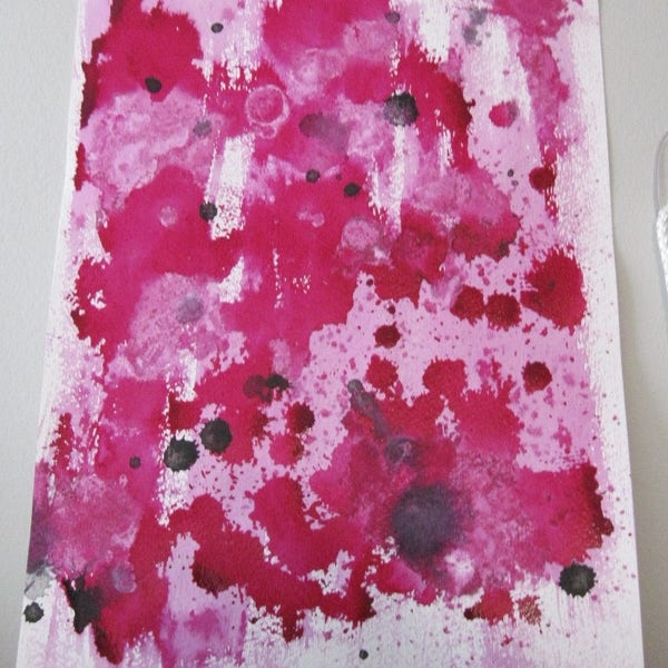 Abstract Magenta India Ink Watercolor Painting - Original