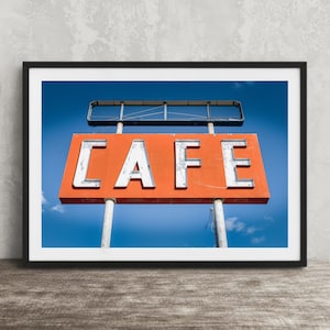 Adrian Cafe Route 66 Sign Photography Print: Vintage Neon Decor, Texas Wall Art