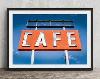 Adrian Cafe Route 66 Sign Photography Print: Vintage Neon Decor, Texas Wall Art