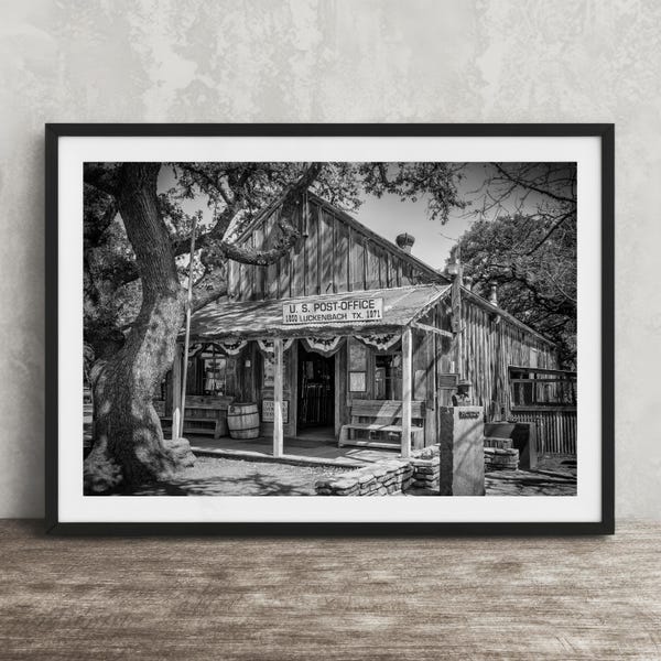Luckenbach Texas Post Office Photography: Black and White Country Music Wall Art Print