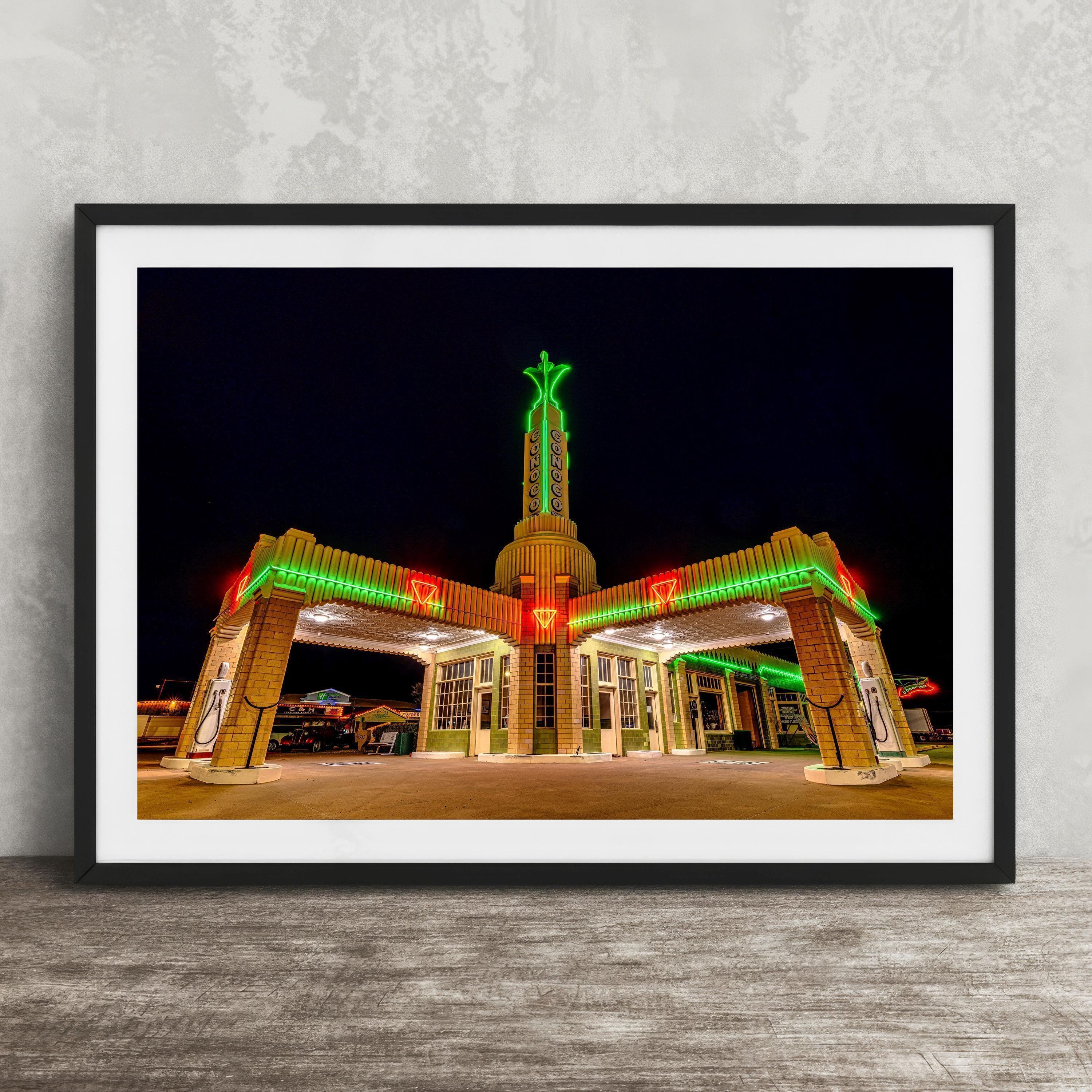 Route 66 Neon Sign Conoco Tower Station Wall Art Print: Texas