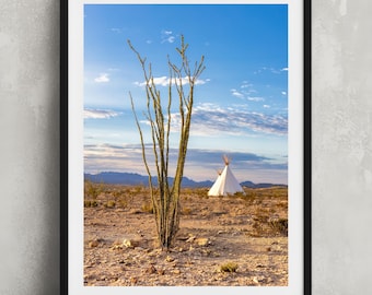 Terlingua Texas Ocotillo Print: Tipi Desert Landscape Photography Wall Art, Southwestern Home Decor