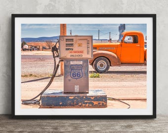 Route 66 Photo Print: Chevy Truck and Gas Pump Truxton Station Wall Art