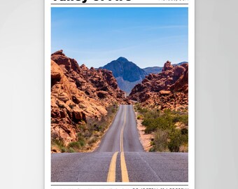 Valley of Fire Canvas Print: Nevada Travel Poster, Modern Minimalist Style, 24x36 Inch