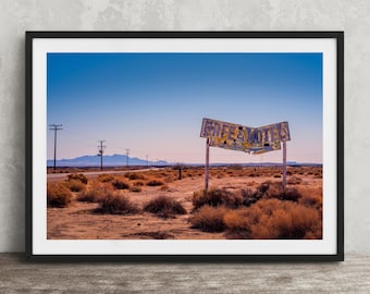 Route 66 Wall Art Print: Rustic Cafe Motel Sign, Vintage California Highway Decor Photography