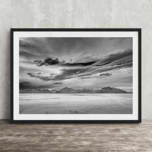 Utah Wall Art: Bonneville Salt Flats B&W Photography, Dramatic Landscape Decor