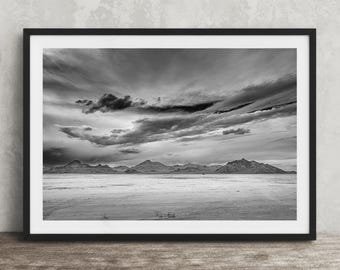 Utah Wall Art: Bonneville Salt Flats B&W Photography, Dramatic Landscape Decor