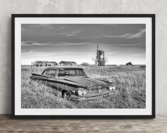 Vintage 1960 Buick Electra Photo Print: Black and White Automotive Wall Art Decor