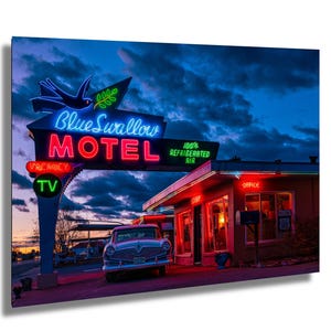 Blue Swallow Motel Route 66 Neon Sign Photography Print