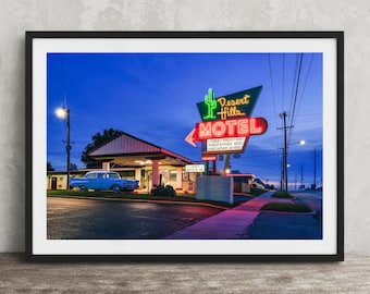 Tulsa Route 66 Neon Sign Wall Art Print: Desert Hills Motel Photography