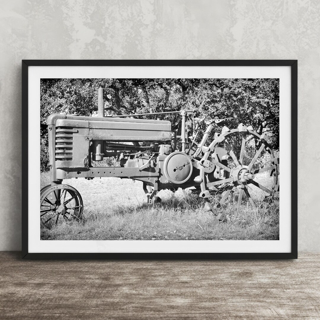 Vintage Tractor Wall Art Print: Black and White Farmhouse Photography ...