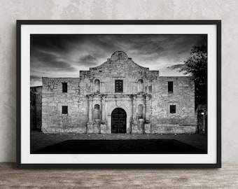 The Alamo Mission Photo Print: Texas Heritage Black and White Wall Art Decor
