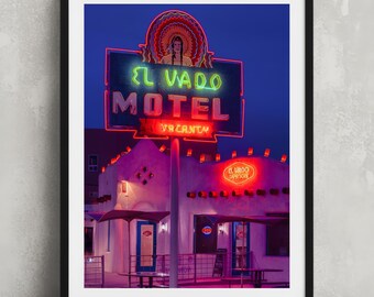 El Vado Motel Print: Route 66 Neon Sign Wall Art, Albuquerque Photography