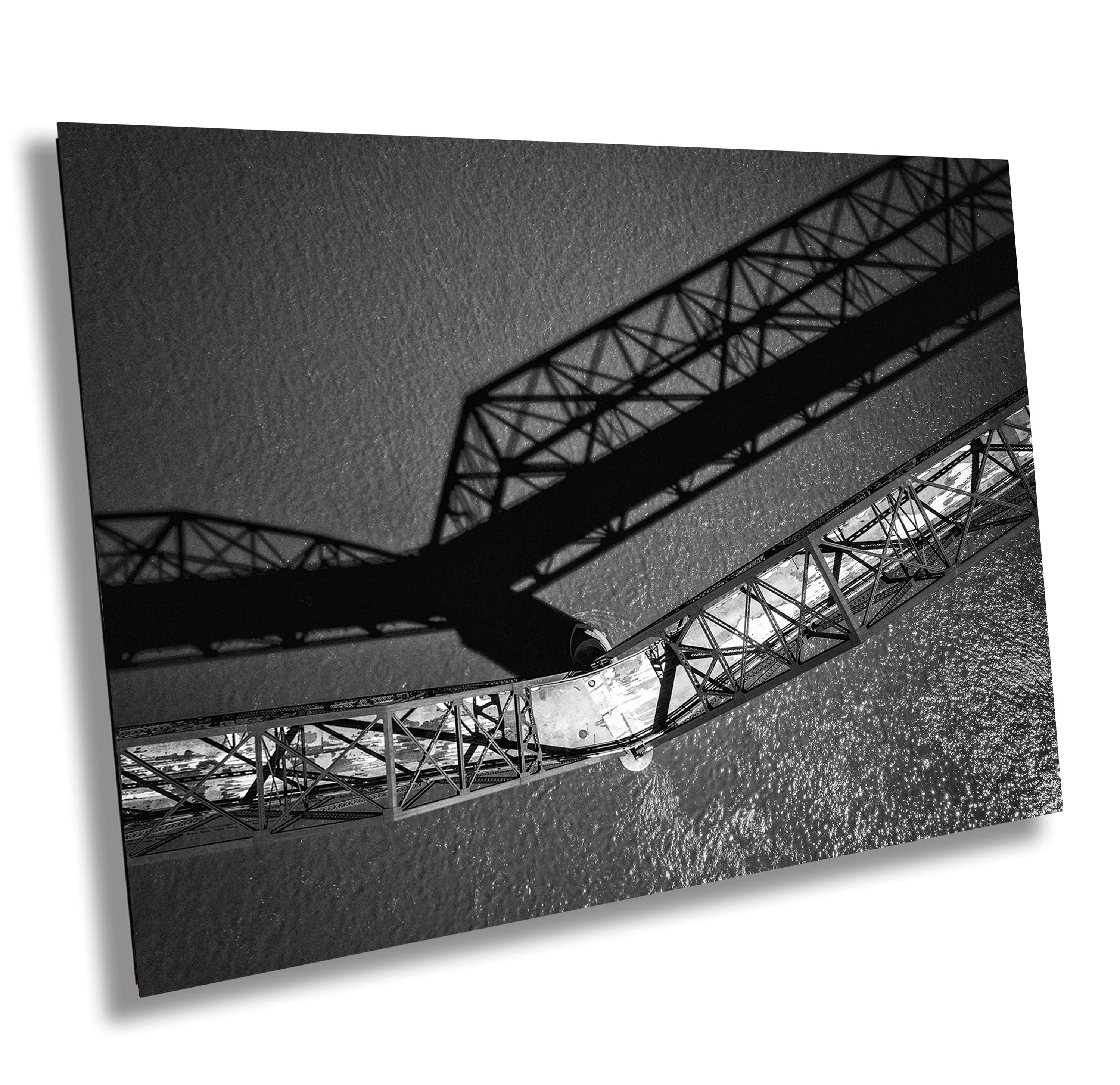 Route 66 Chain of Rocks Bridge Aerial Photo | Vintage B&W Mississippi River Art Print for Home Decor