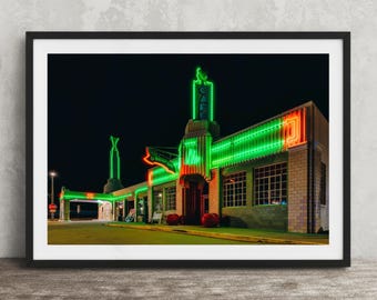 Route 66 U Drop Inn Photo Print: Wall Art Deco Gas Station Photography Decor